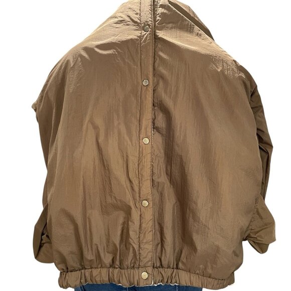 Ladies Sherpa Fleece Jacket L Tan And Olive Oversized Snap Button Coat - Picture 12 of 12